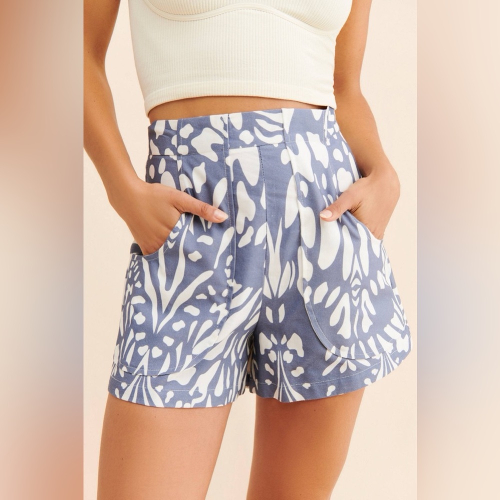 OhSevenDays Blue & White Linen Cotton Shorts – Size M - Anthropologie